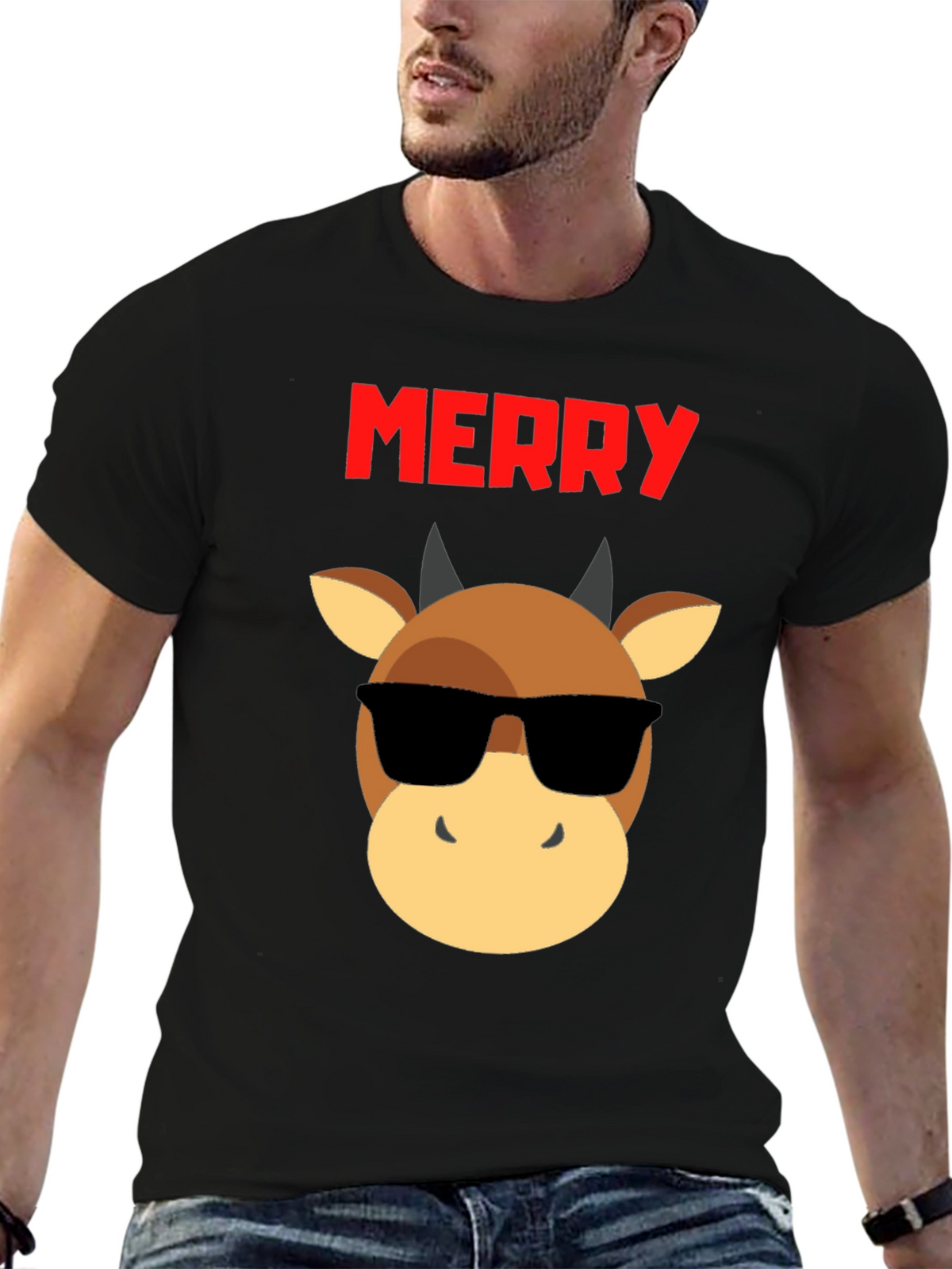 Merry Christmas Bull T-Shirt - Cool Holiday Tee