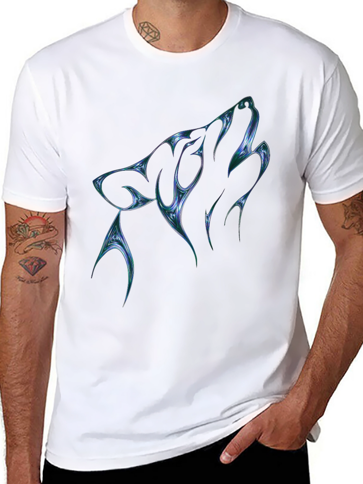 Mens Black T-Shirt with Abstract Wolf Graphic