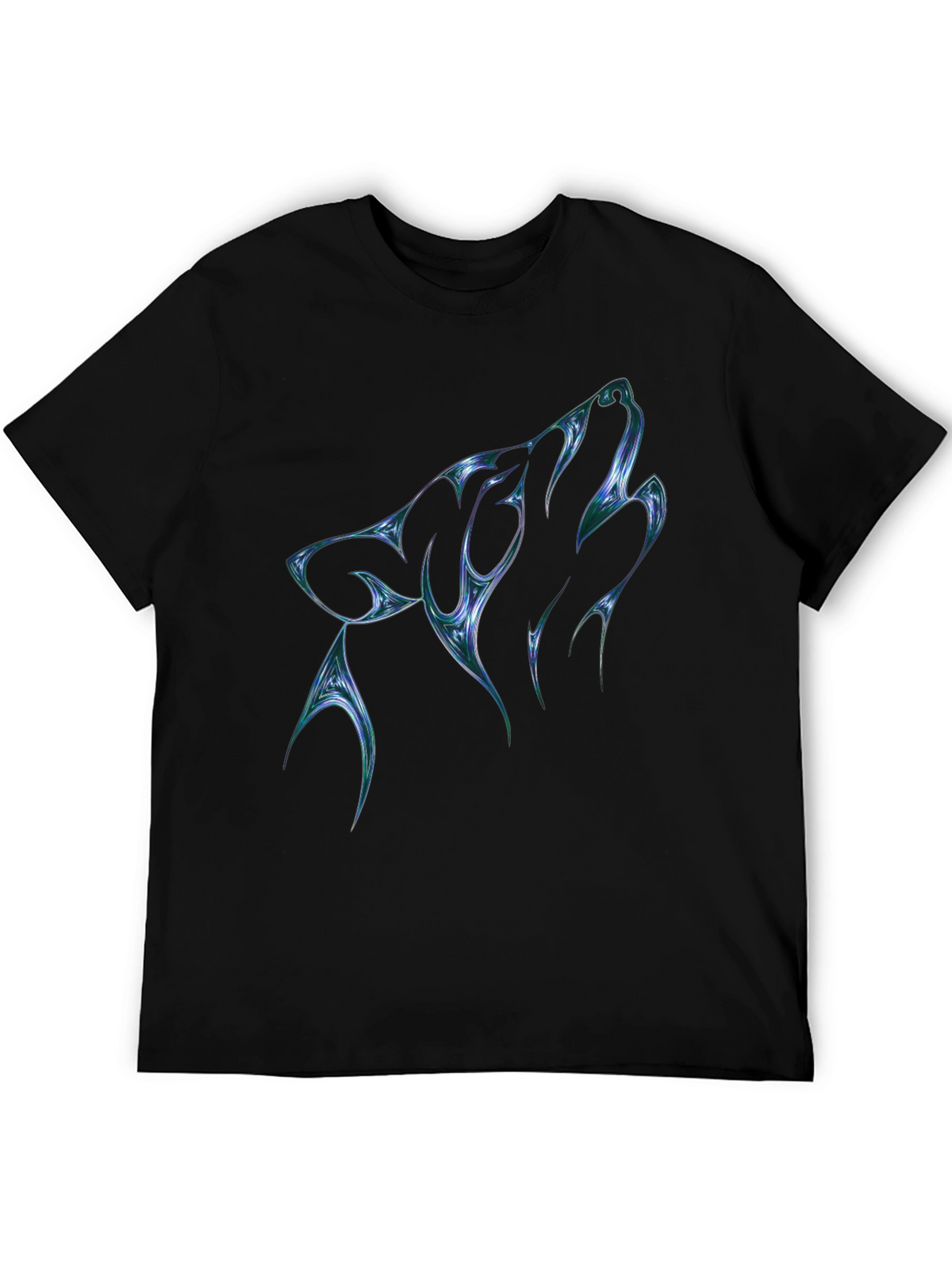 Mens Black T-Shirt with Abstract Wolf Graphic
