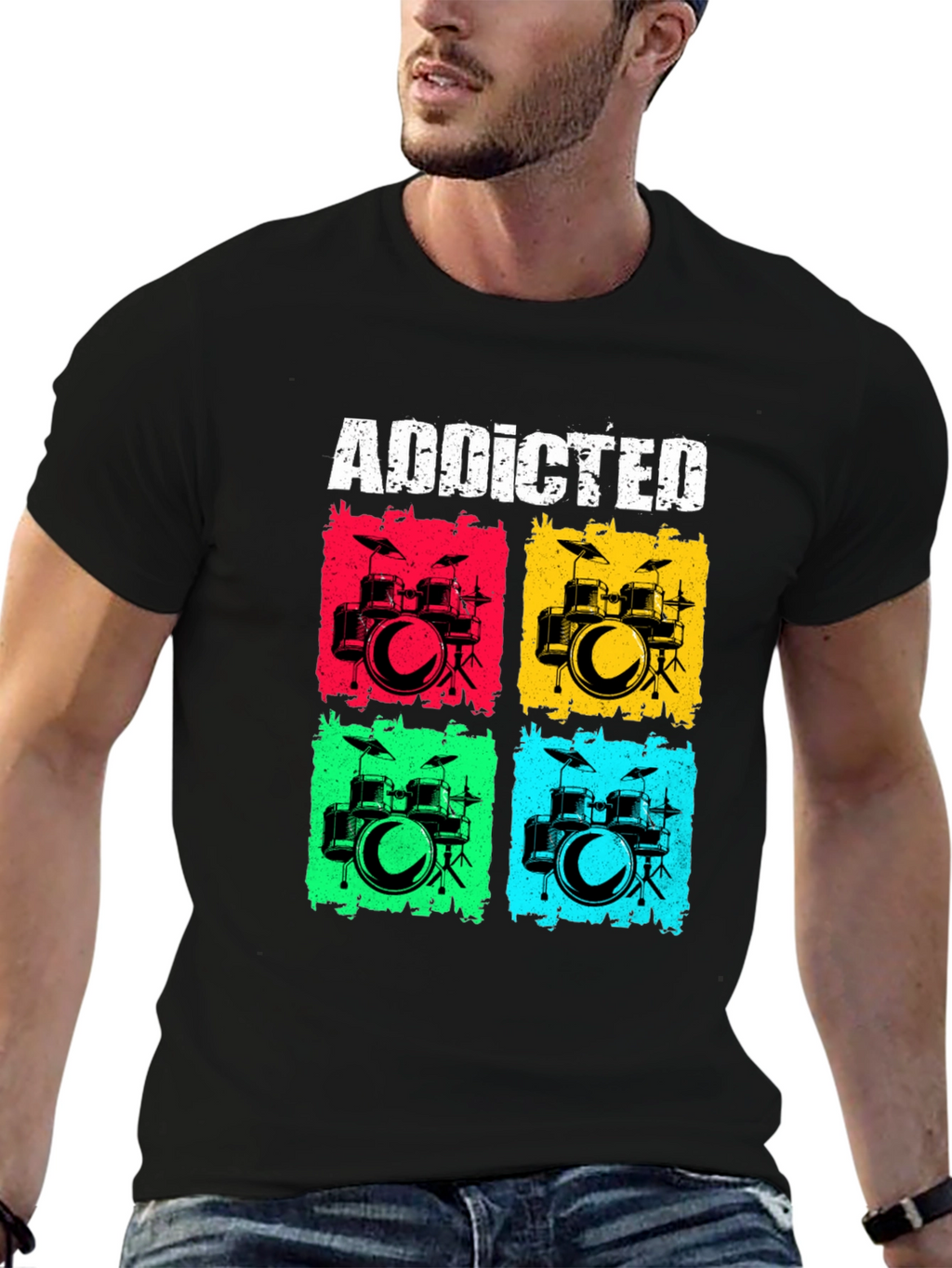 Addicted Drums Graphic Tee - Black Cotton T-Shirt