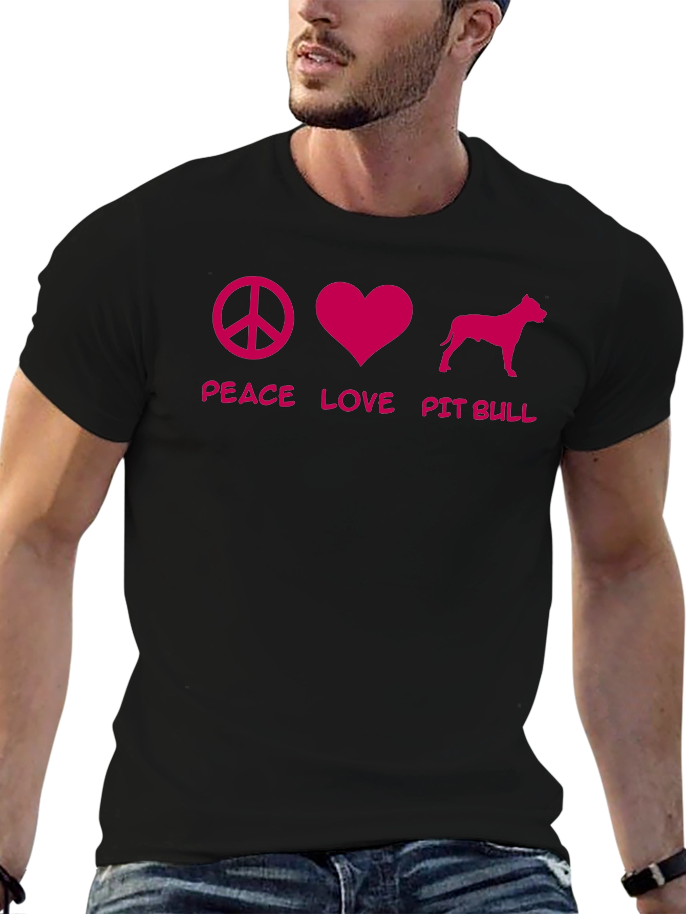Peace Love Pit Bull Black T-Shirt