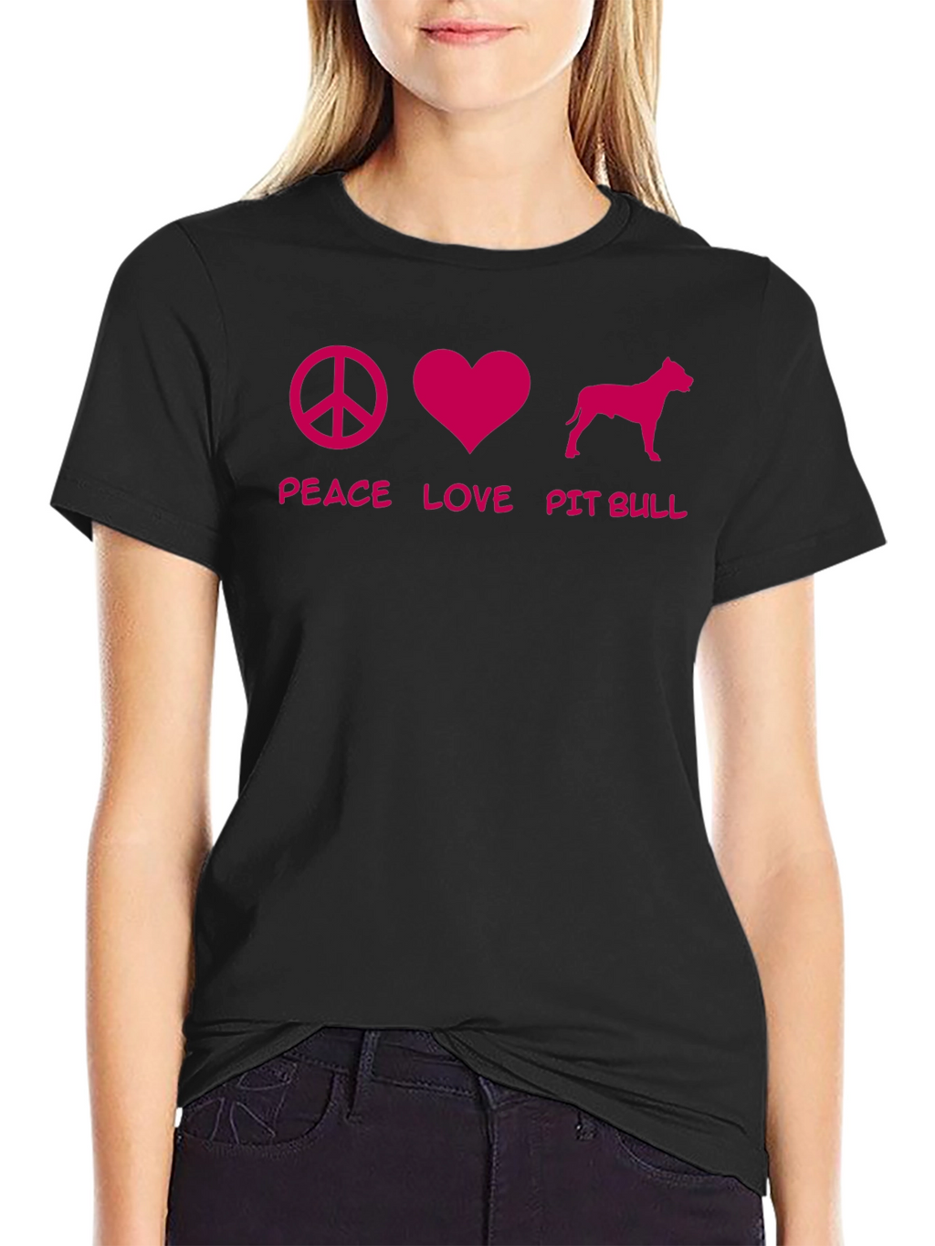 Peace Love Pit Bull Black T-Shirt