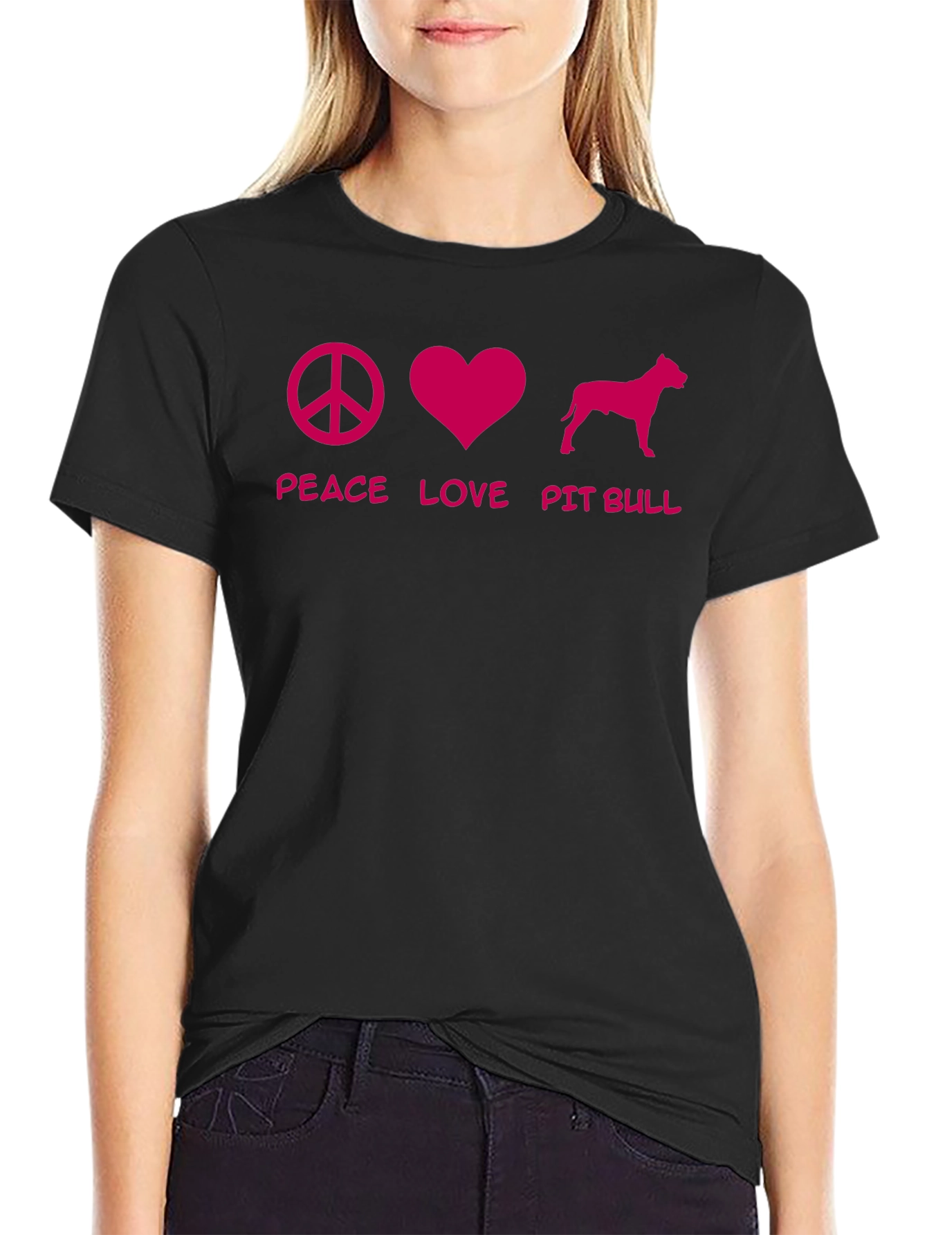 Peace Love Pit Bull Black T-Shirt