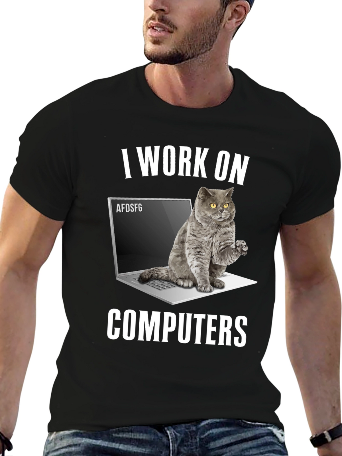 I Work on Computers Cat T-Shirt