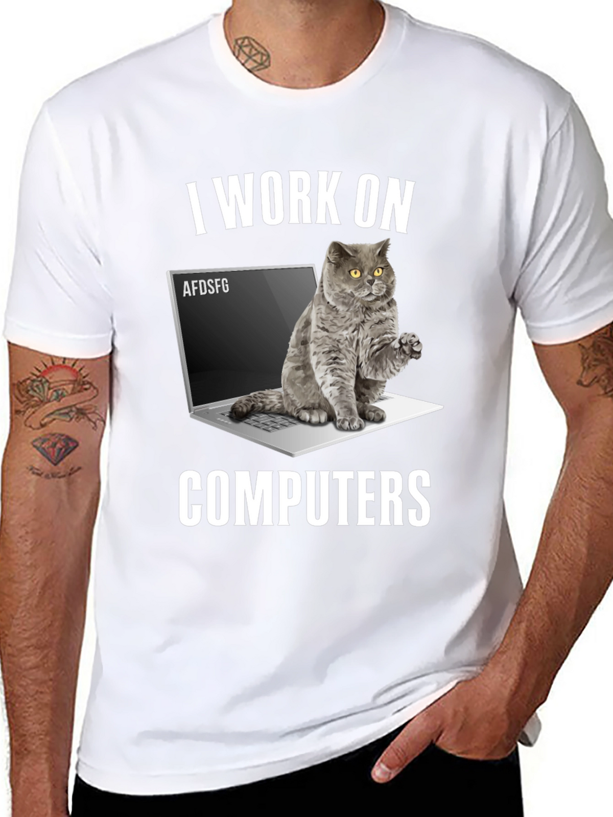 I Work on Computers Cat T-Shirt