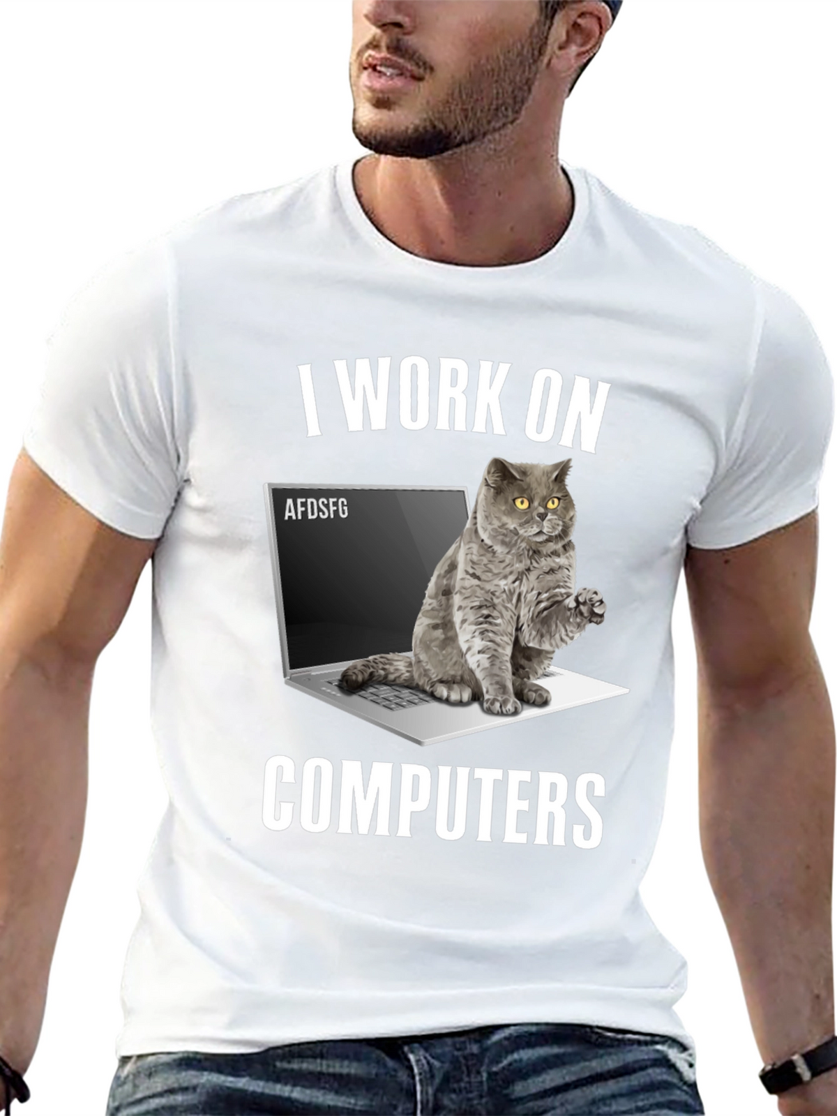 I Work on Computers Cat T-Shirt