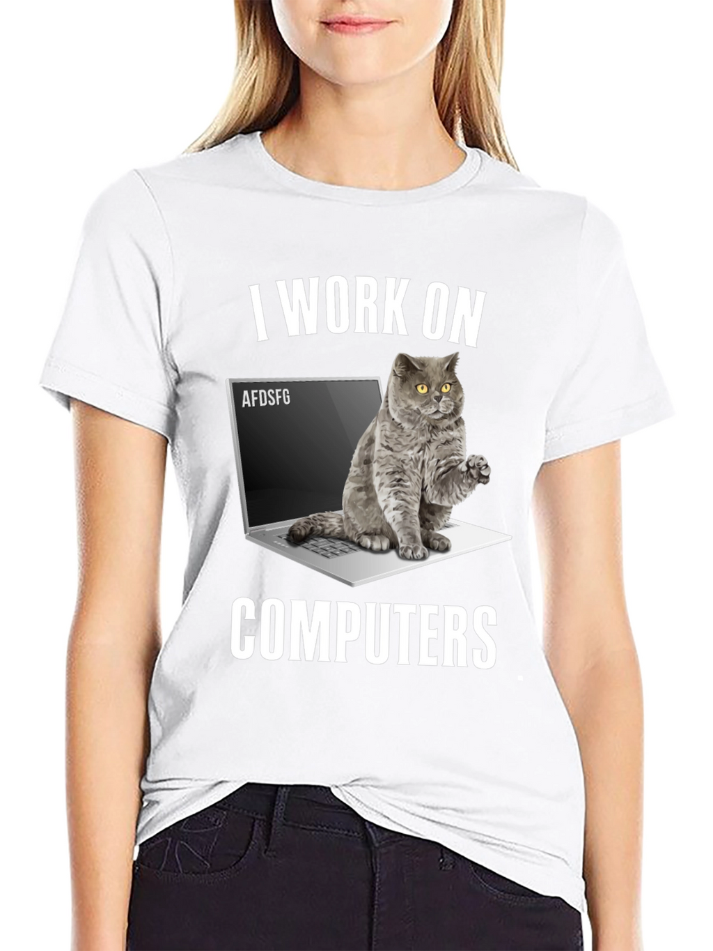I Work on Computers Cat T-Shirt