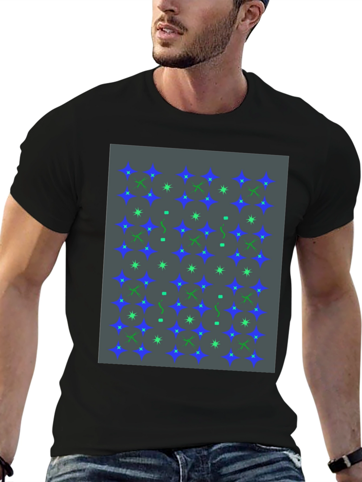 Star Pattern Black T-Shirt