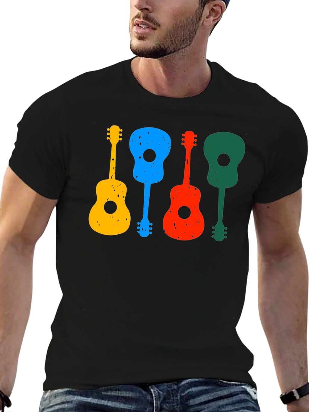 Colorful Guitars Black T-Shirt
