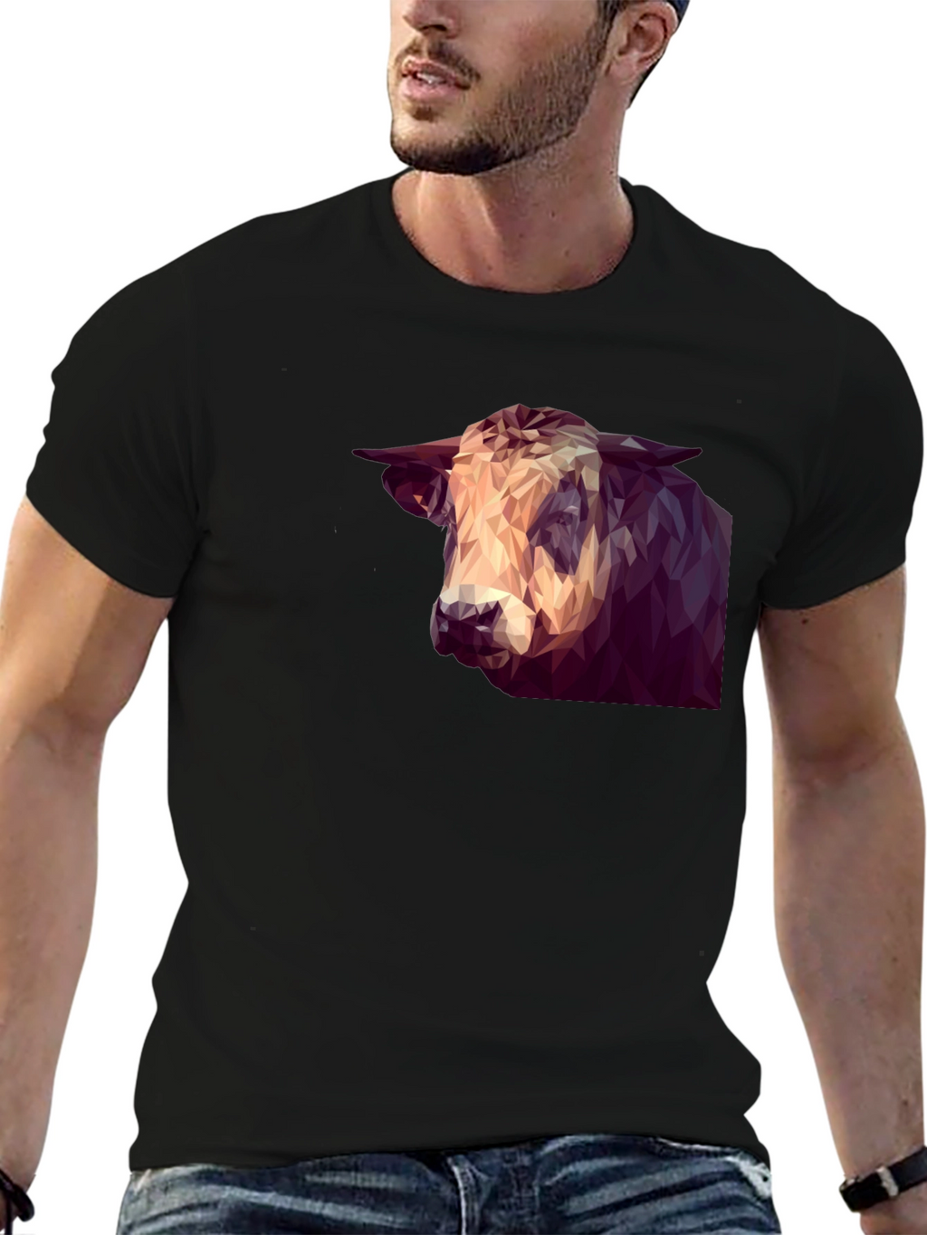 Geometric Bull Graphic Tee - Modern Animal Print Shirt