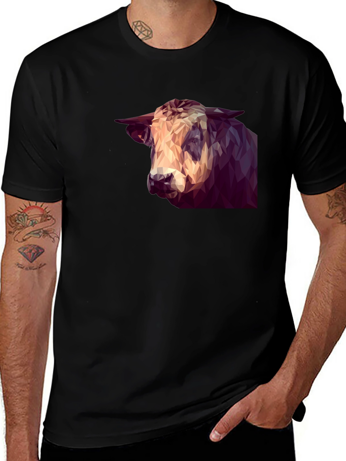 Geometric Bull Graphic Tee - Modern Animal Print Shirt