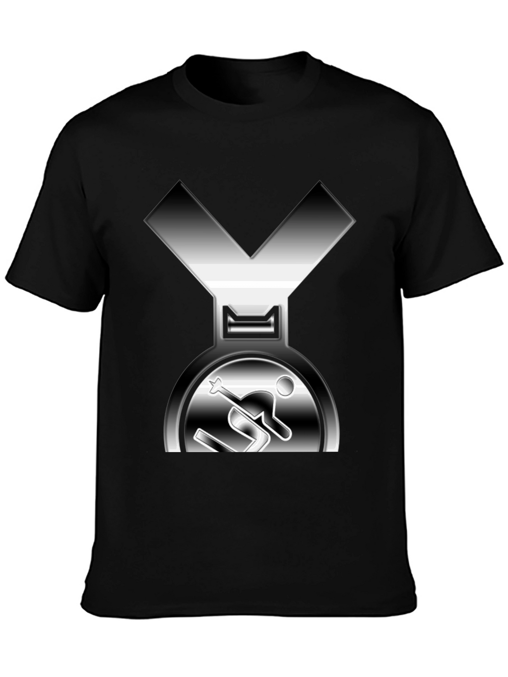 Unique Skiing Medal Graphic Tee - Black