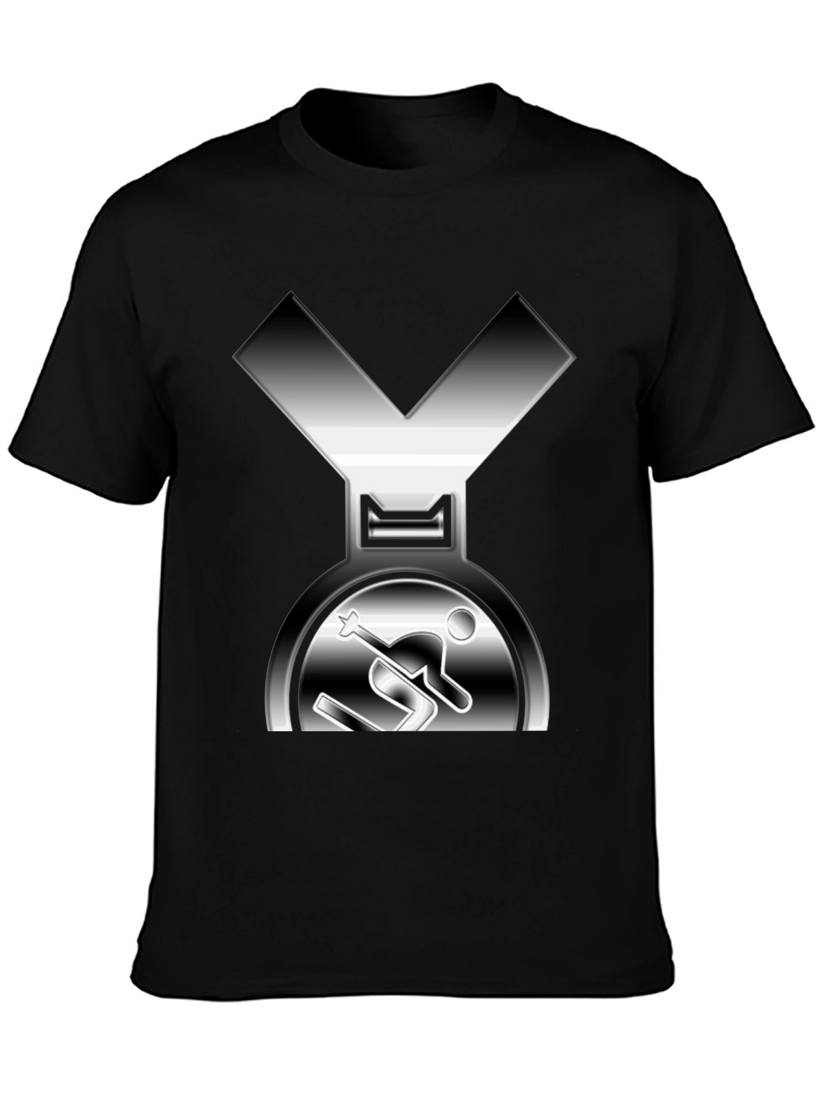 Unique Skiing Medal Graphic Tee - Black