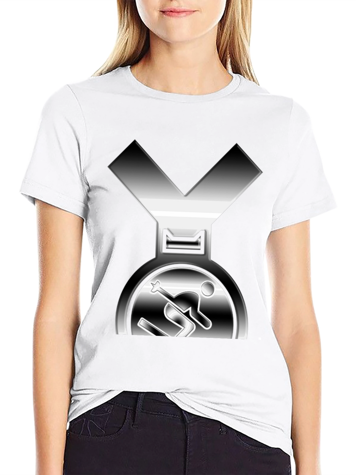 Unique Skiing Medal Graphic Tee - Black