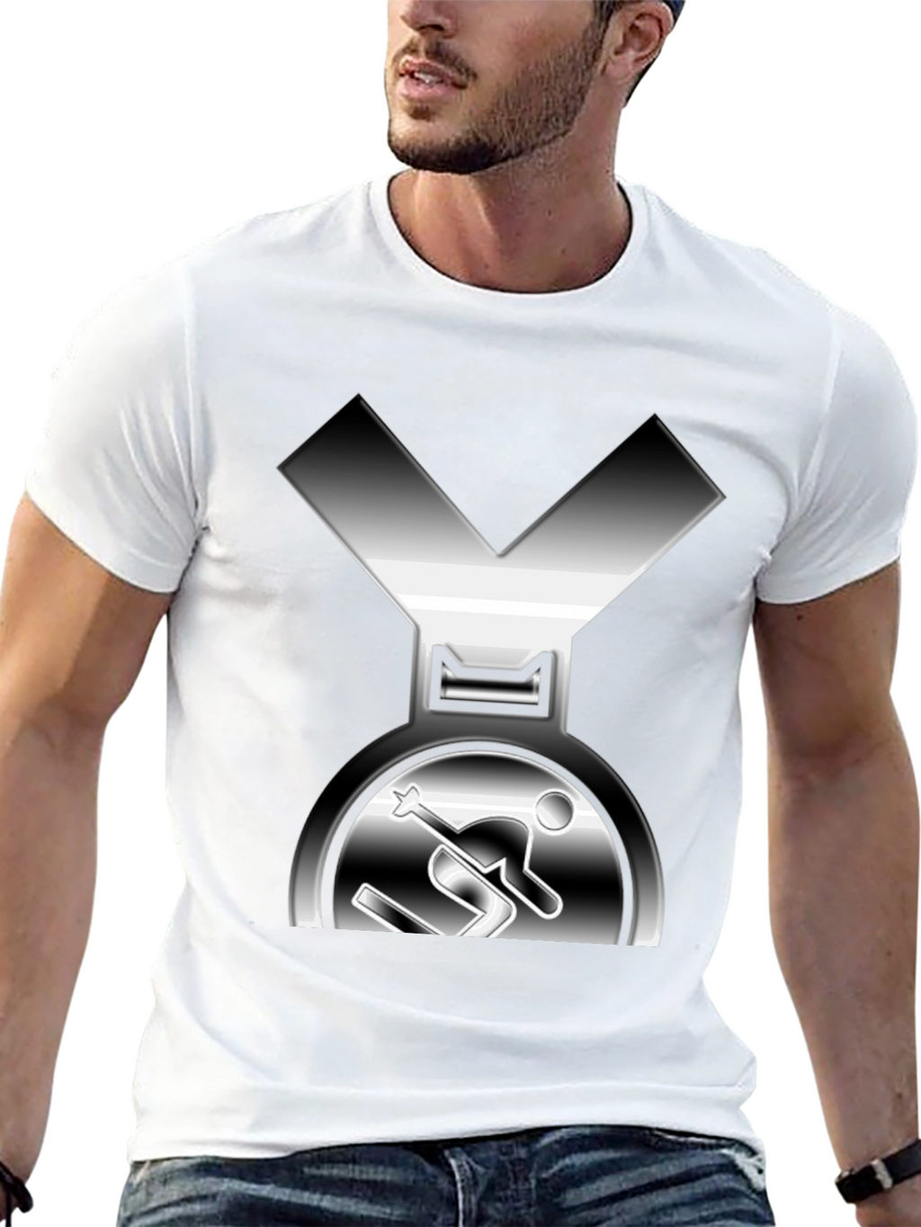 Unique Skiing Medal Graphic Tee - Black