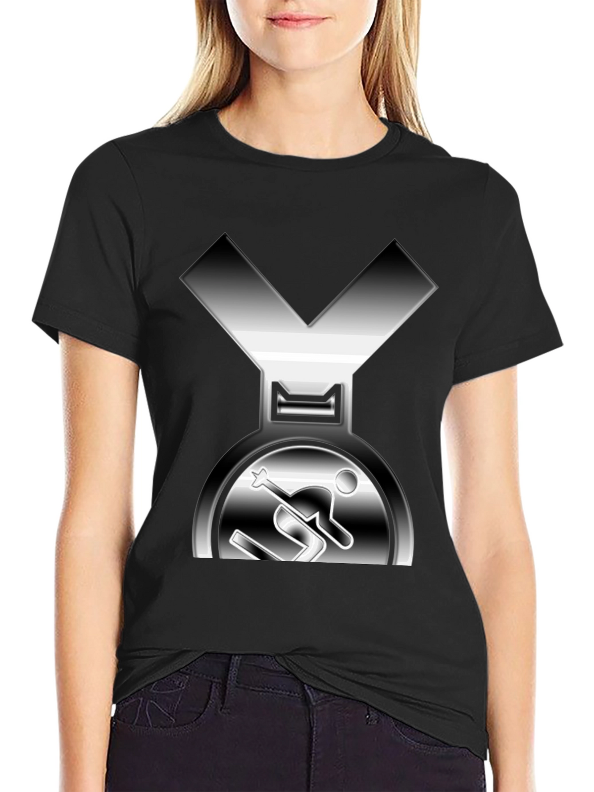 Unique Skiing Medal Graphic Tee - Black