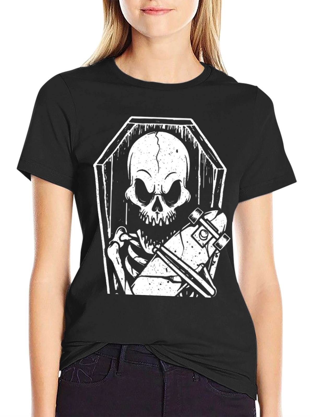 Skeleton Skateboard Coffin Graphic Tee