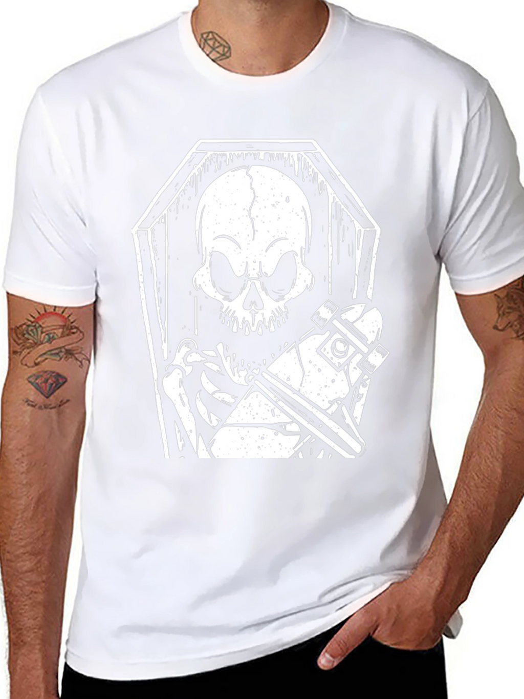 Skeleton Skateboard Coffin Graphic Tee