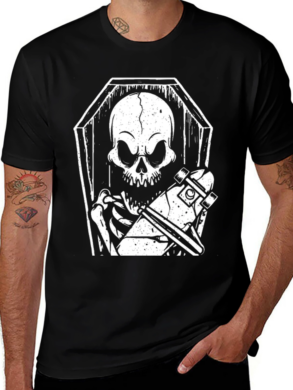 Skeleton Skateboard Coffin Graphic Tee