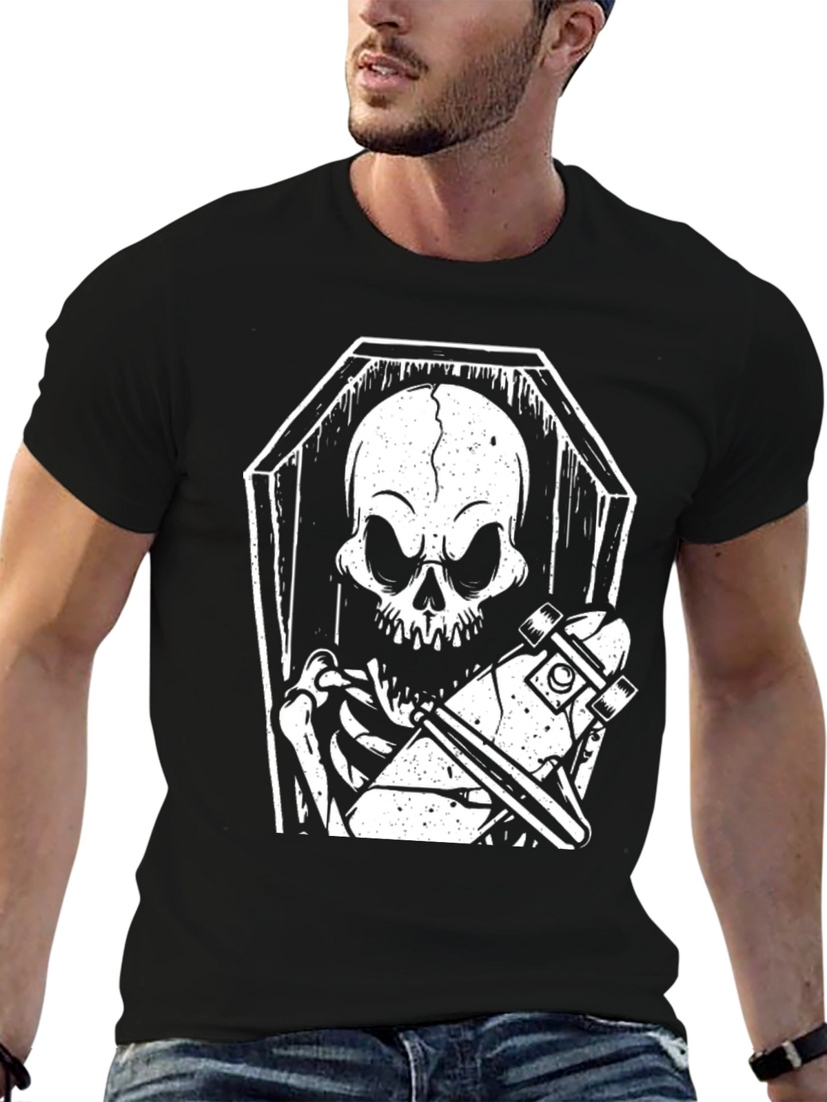 Skeleton Skateboard Coffin Graphic Tee
