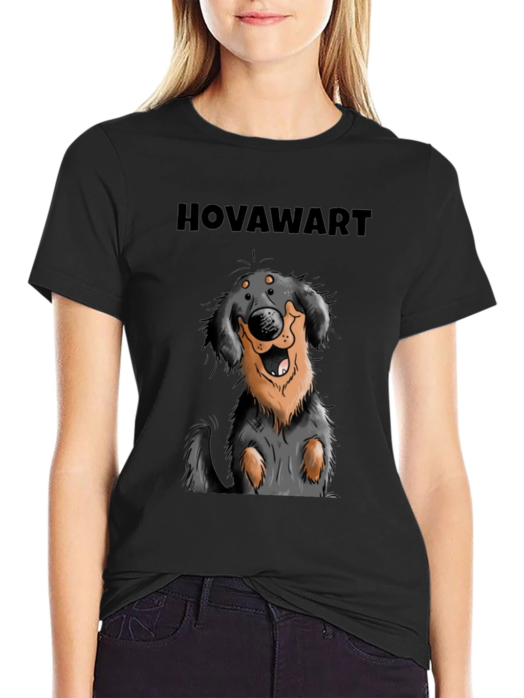 Hovawart Dog Graphic Tee - Black Cotton T-Shirt