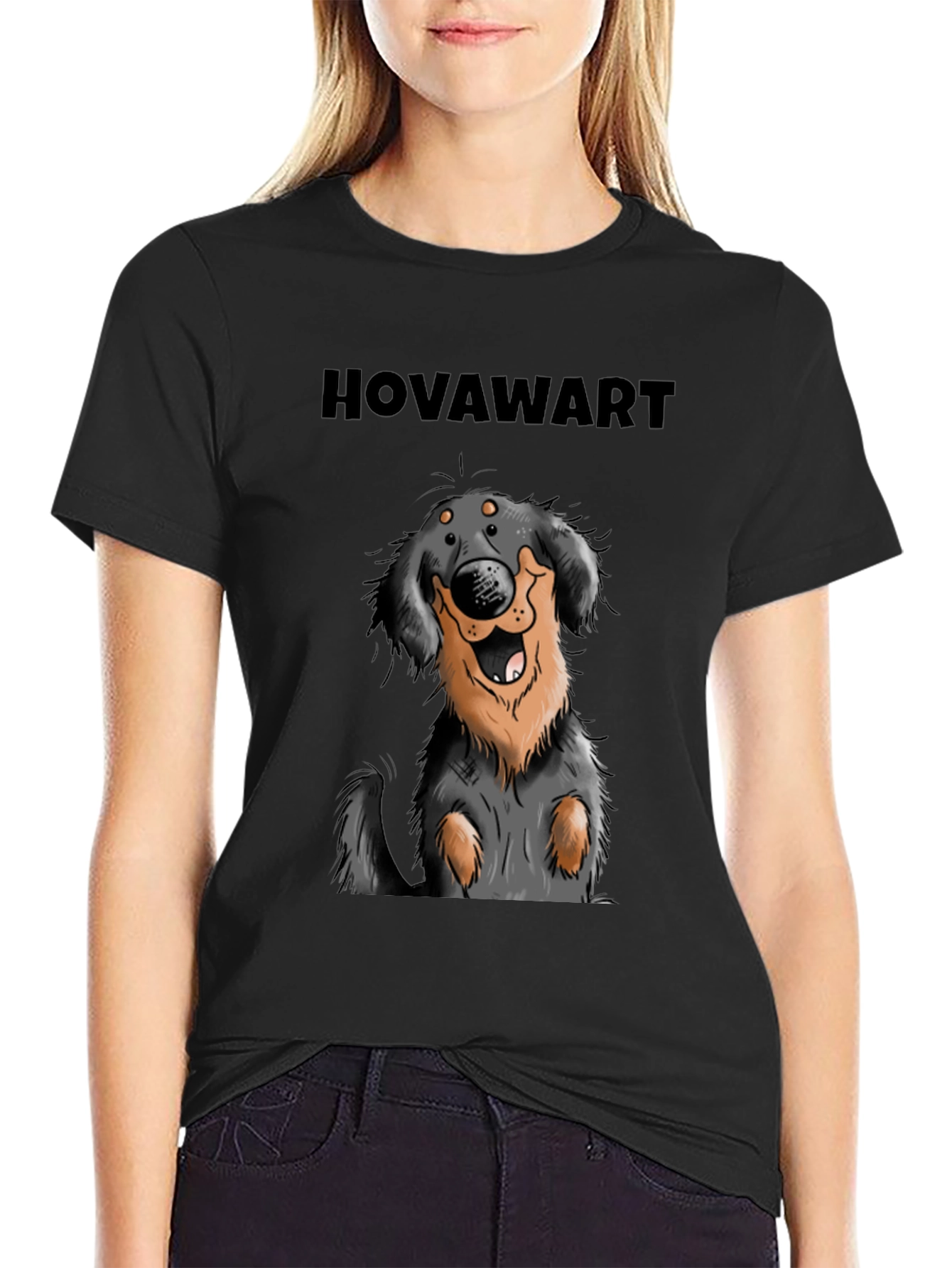 Hovawart Dog Graphic Tee - Black Cotton T-Shirt