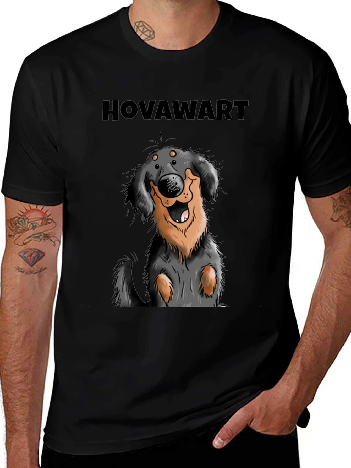 Hovawart Dog Graphic Tee - Black Cotton T-Shirt
