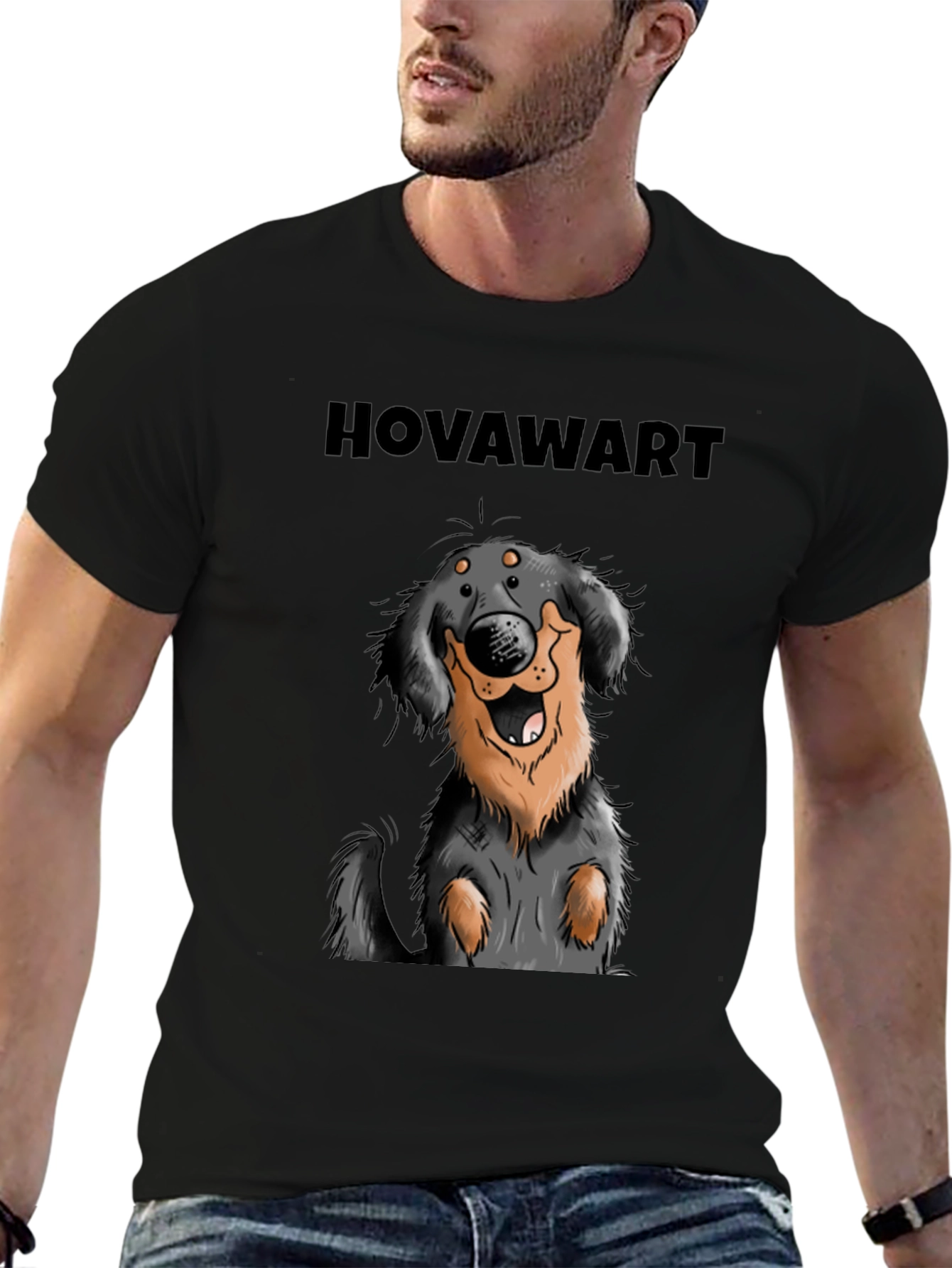 Hovawart Dog Graphic Tee - Black Cotton T-Shirt