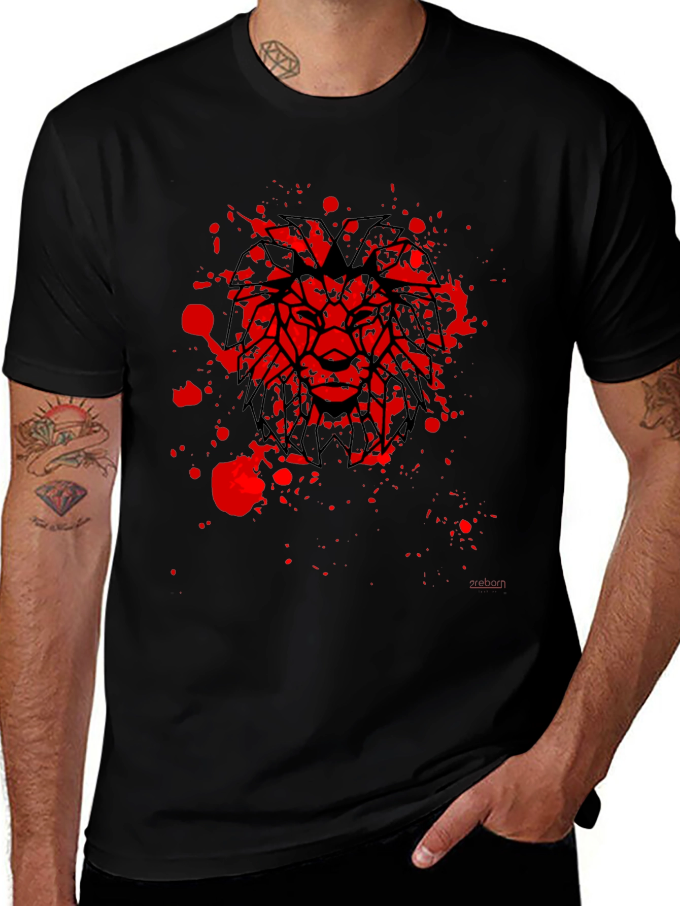Lion Graphic Black T-Shirt - Geometric Bold Design