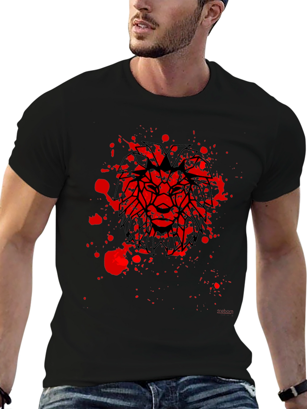 Lion Graphic Black T-Shirt - Geometric Bold Design