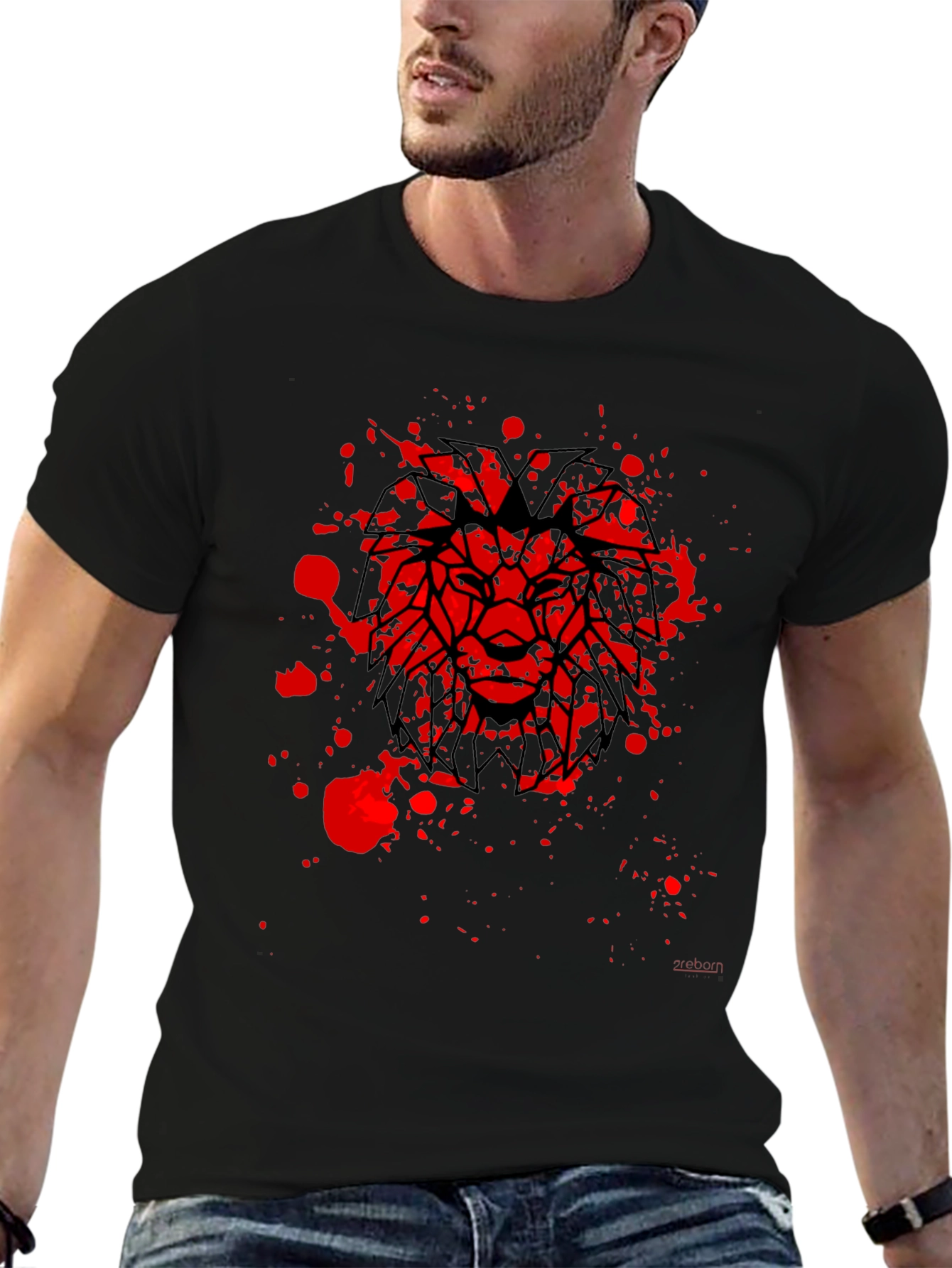 Lion Graphic Black T-Shirt - Geometric Bold Design