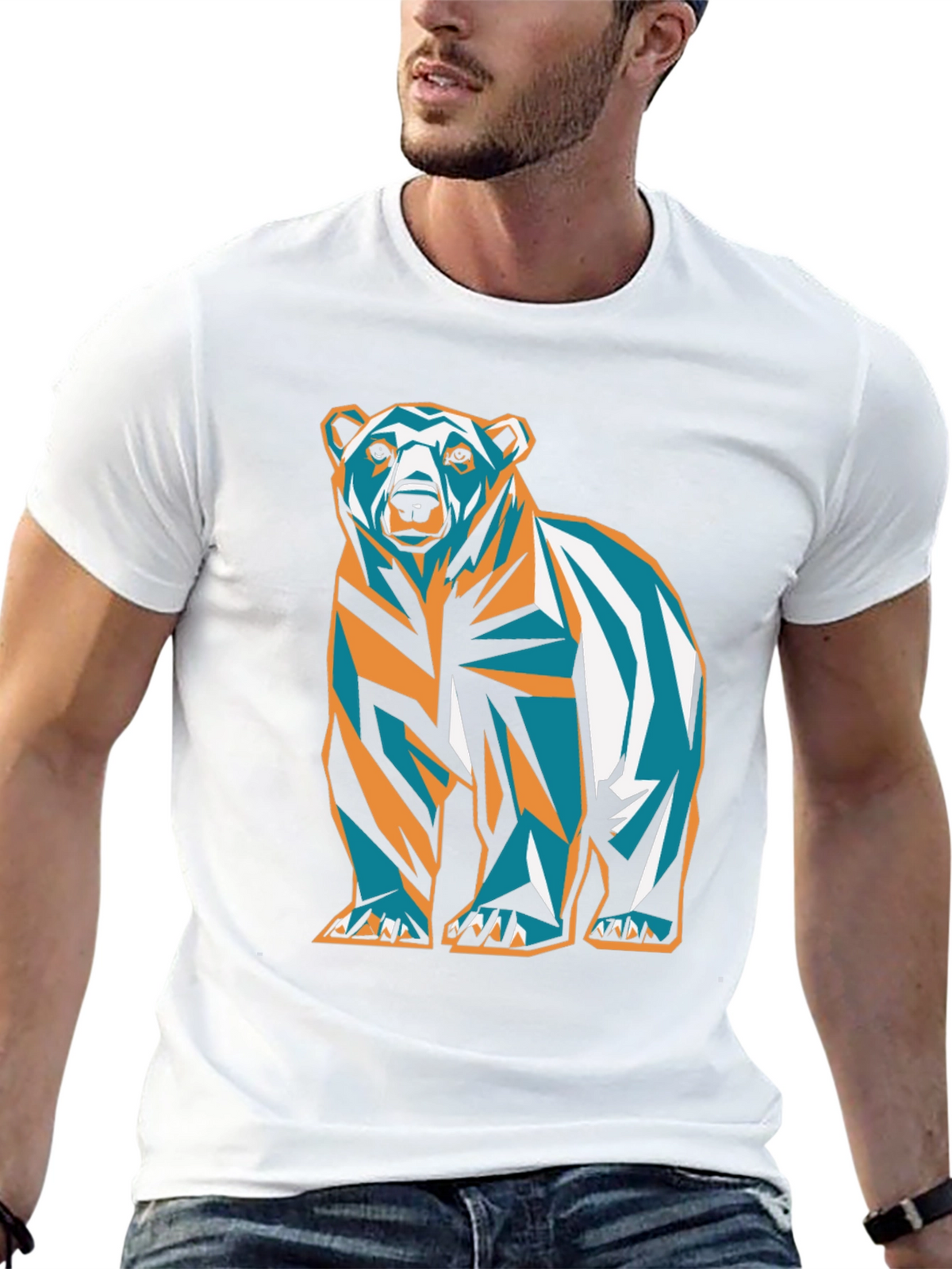 Geometric Bear Graphic Print T-Shirt