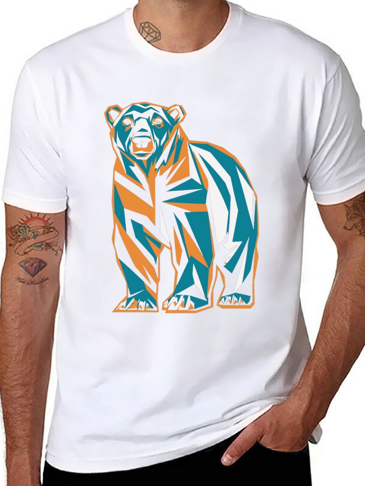 Geometric Bear Graphic Print T-Shirt