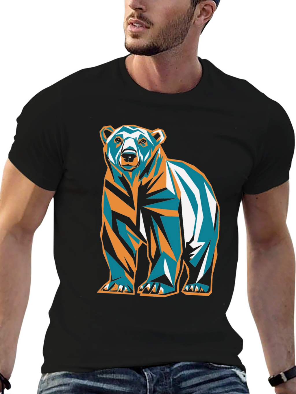 Geometric Bear Graphic Print T-Shirt