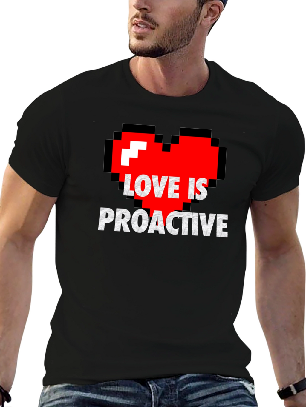 Love is Proactive - Pixel Heart Graphic Tee