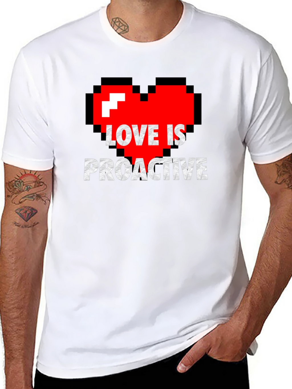 Love is Proactive - Pixel Heart Graphic Tee