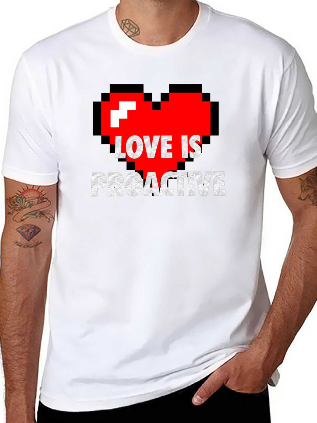 Love is Proactive - Pixel Heart Graphic Tee