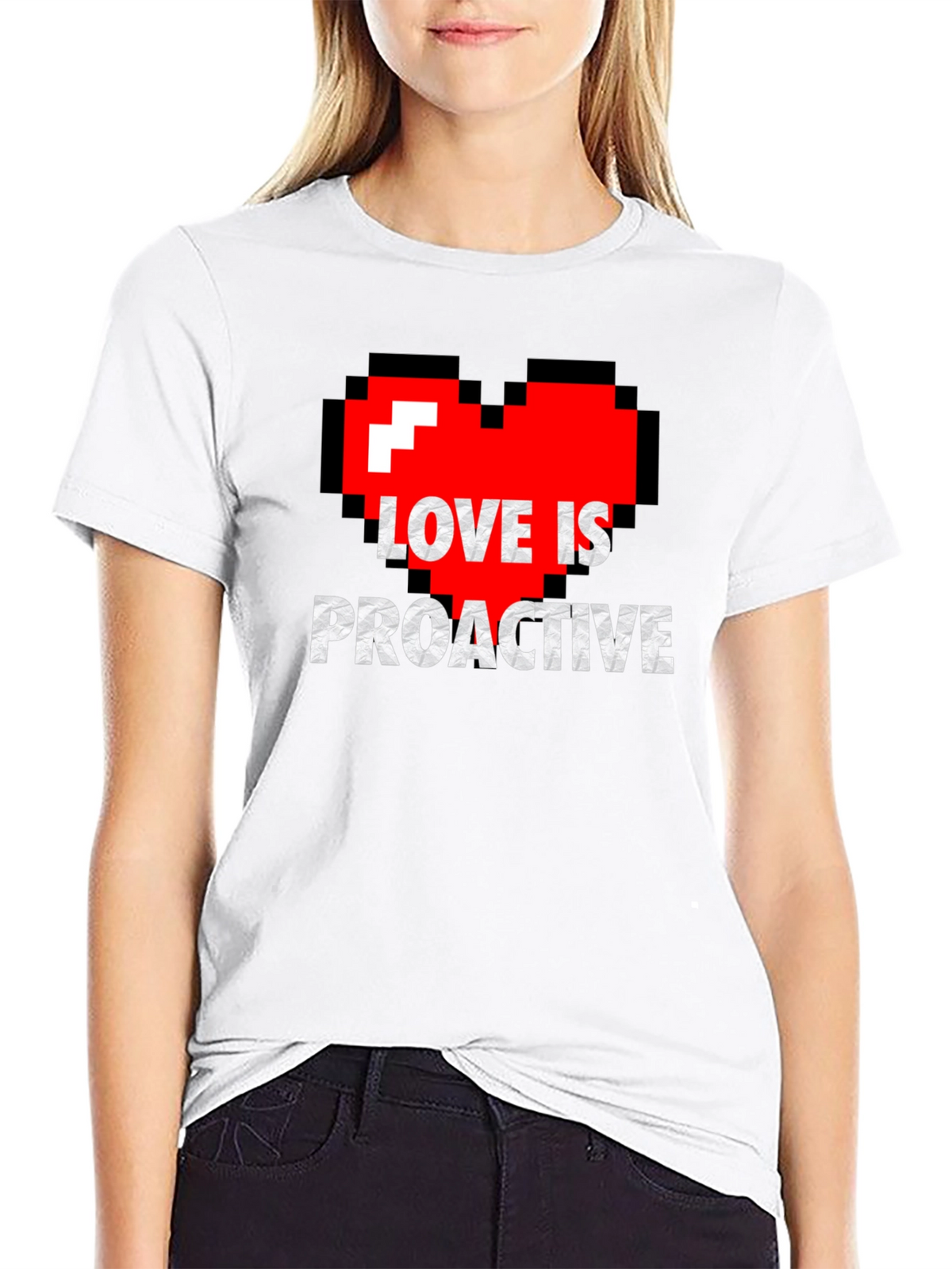 Love is Proactive - Pixel Heart Graphic Tee