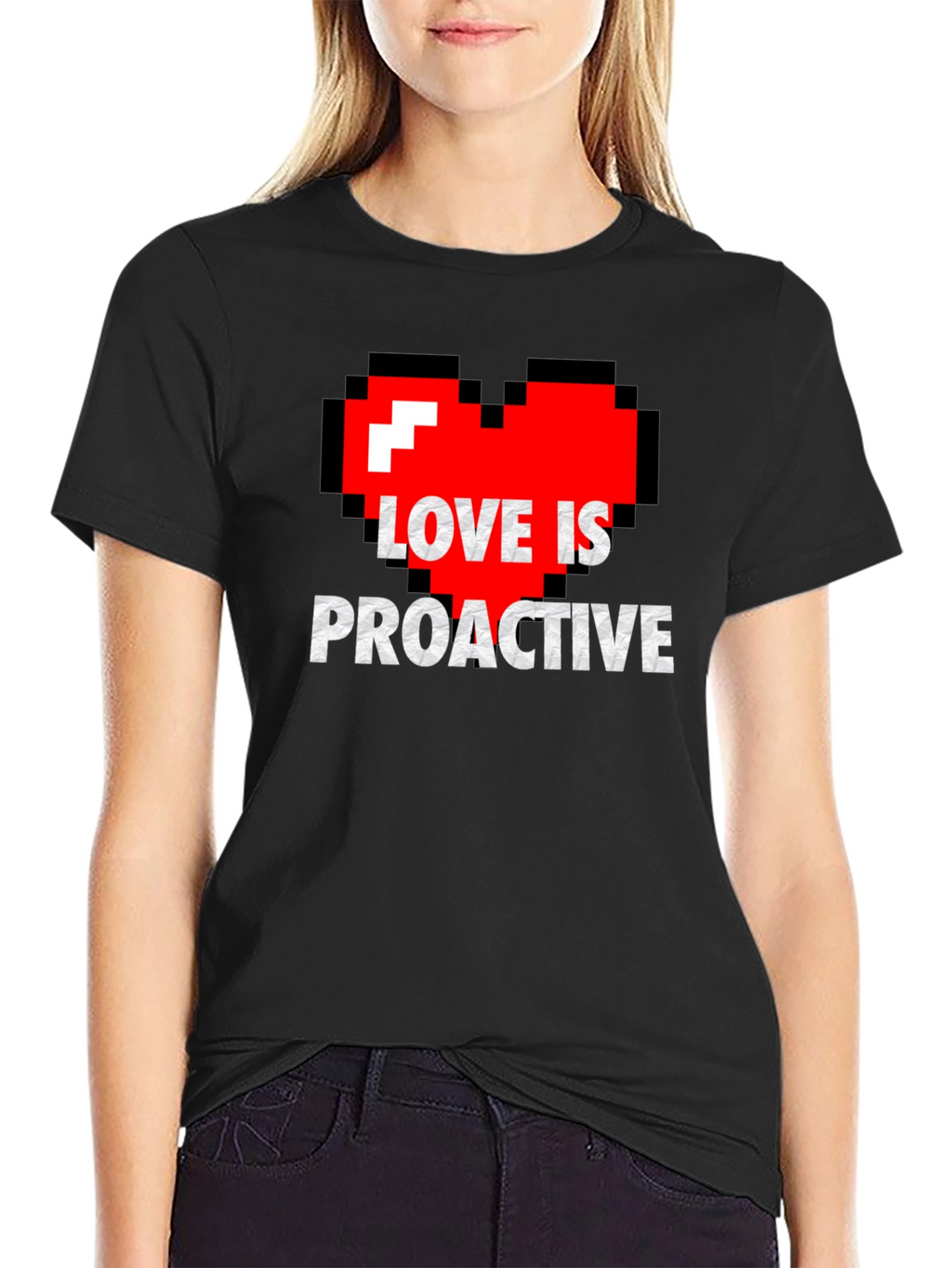 Love is Proactive - Pixel Heart Graphic Tee