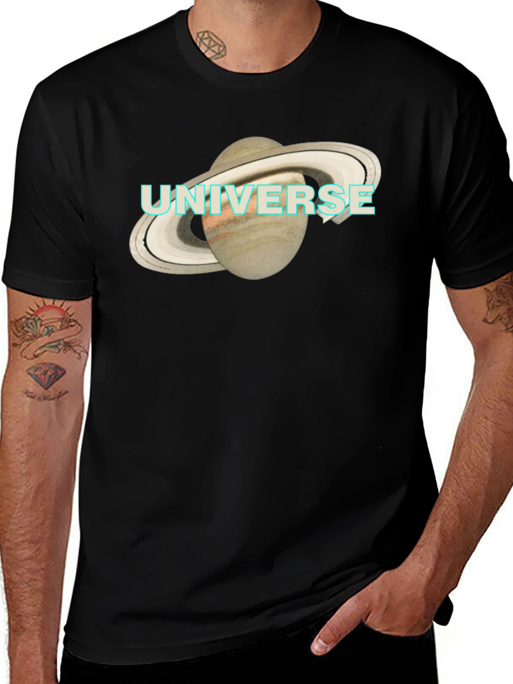 Universe Saturn Graphic T-Shirt - Mens Black Tee