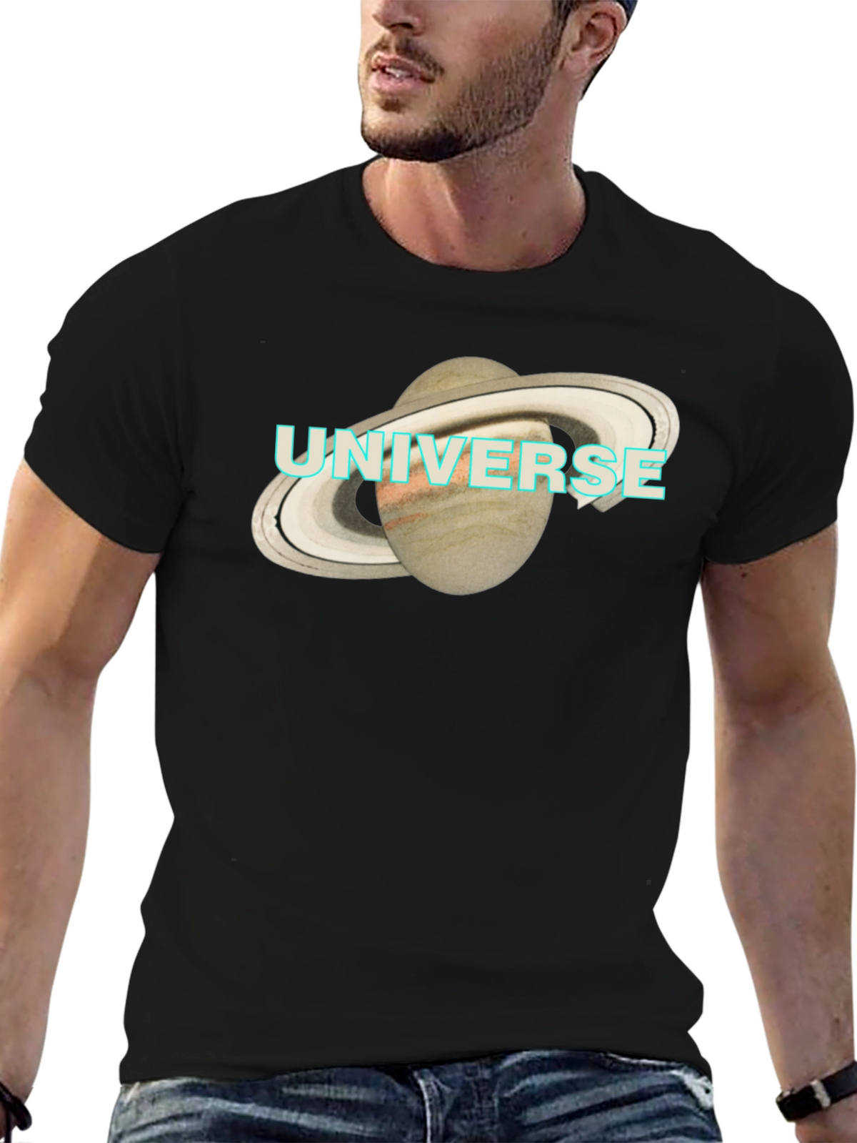 Universe Saturn Graphic T-Shirt - Mens Black Tee