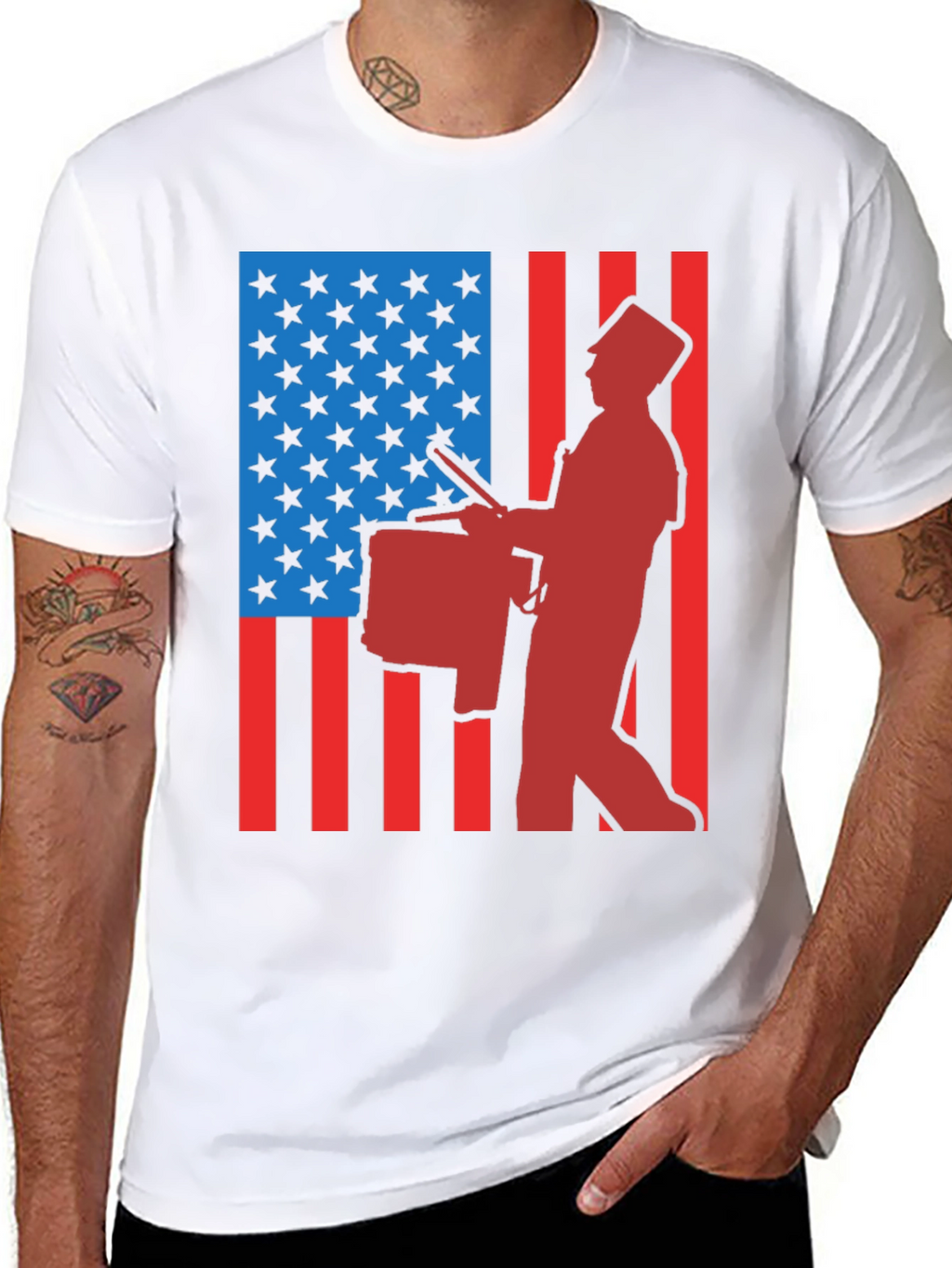Patriotic Drummer T-Shirt - USA Flag Graphic Tee