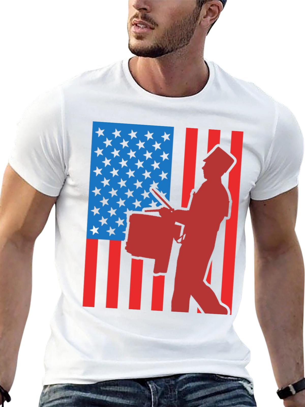 Patriotic Drummer T-Shirt - USA Flag Graphic Tee