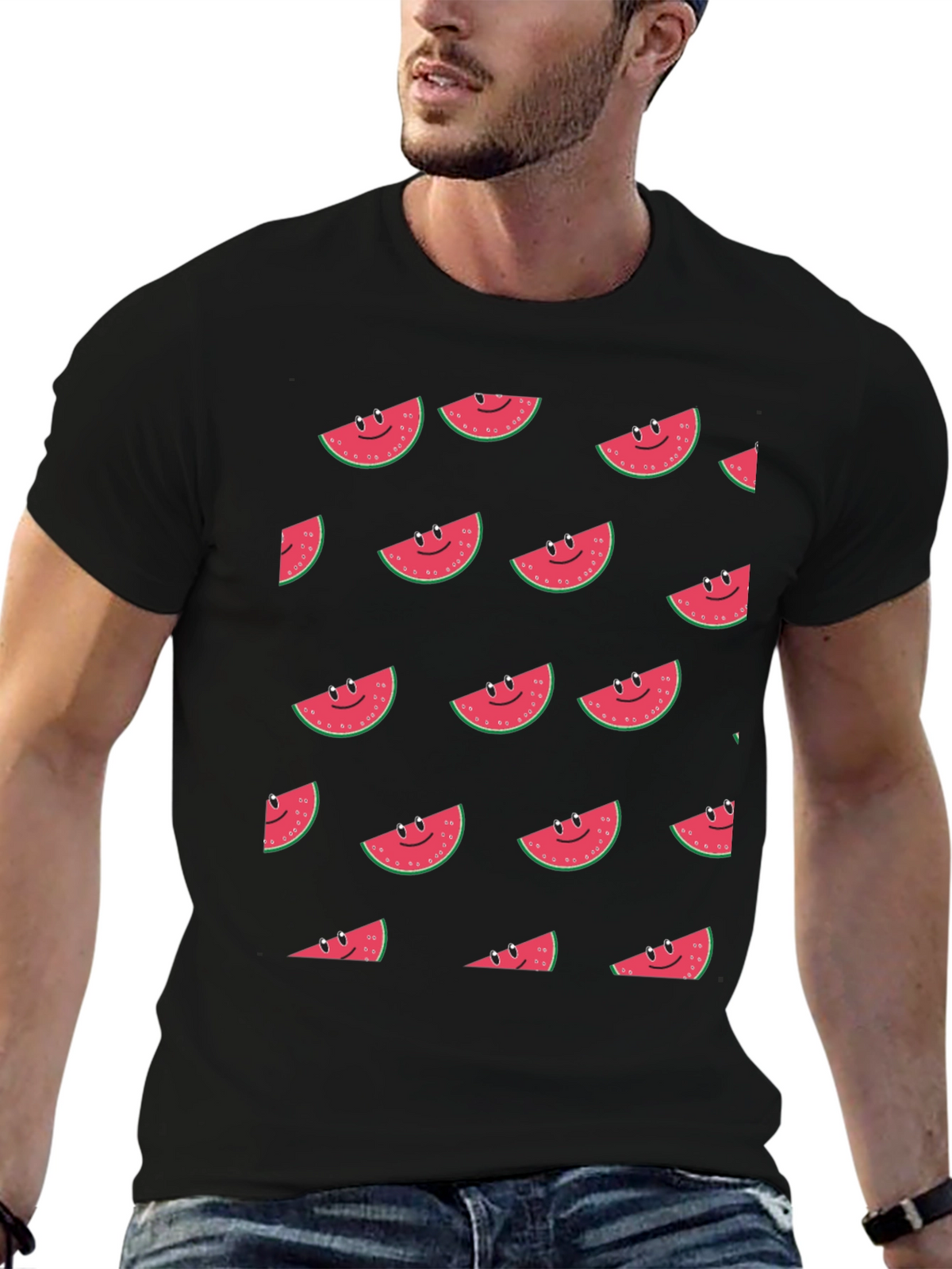 Smiling Watermelon Slice Graphic T-Shirt