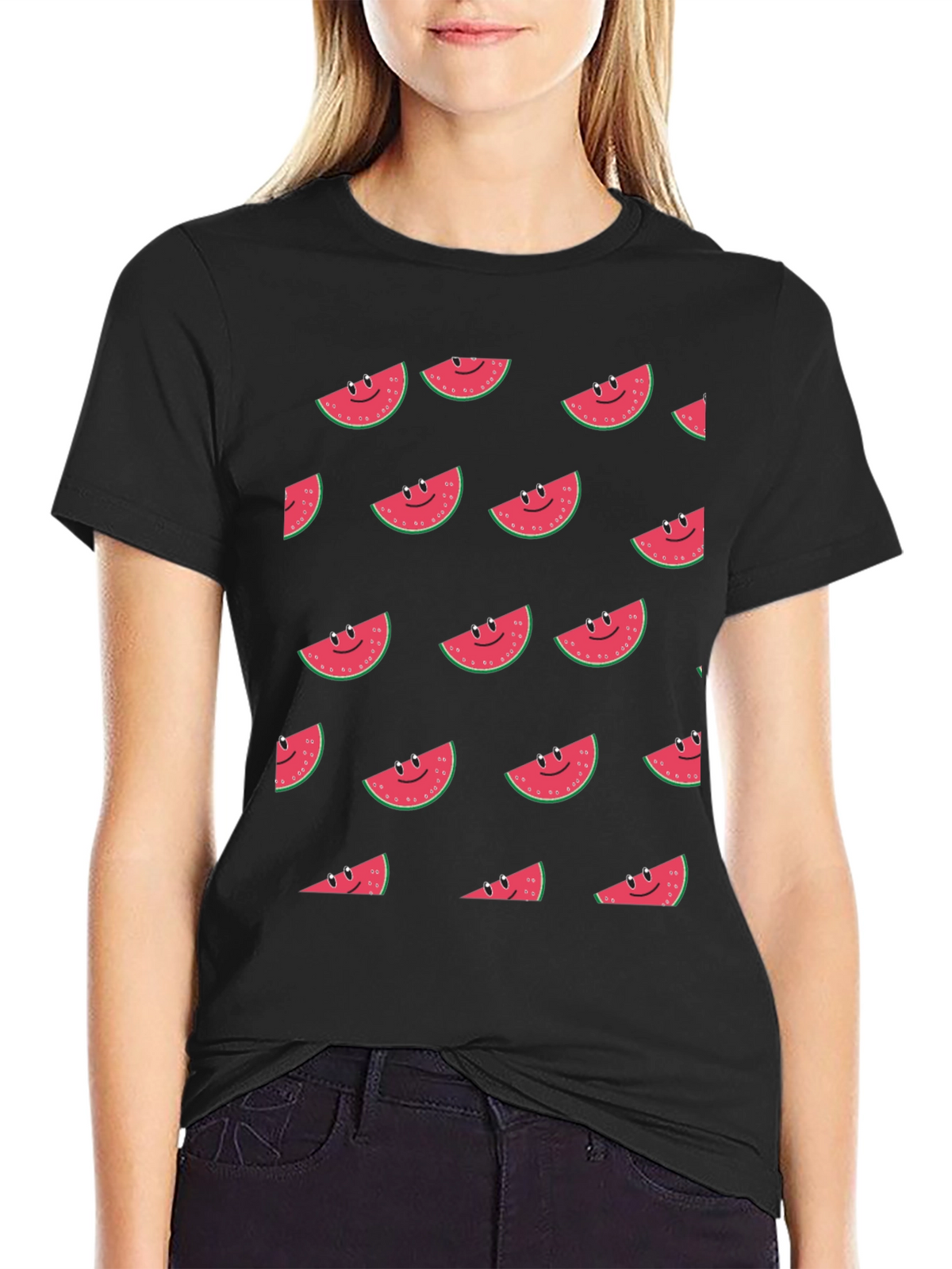 Smiling Watermelon Slice Graphic T-Shirt