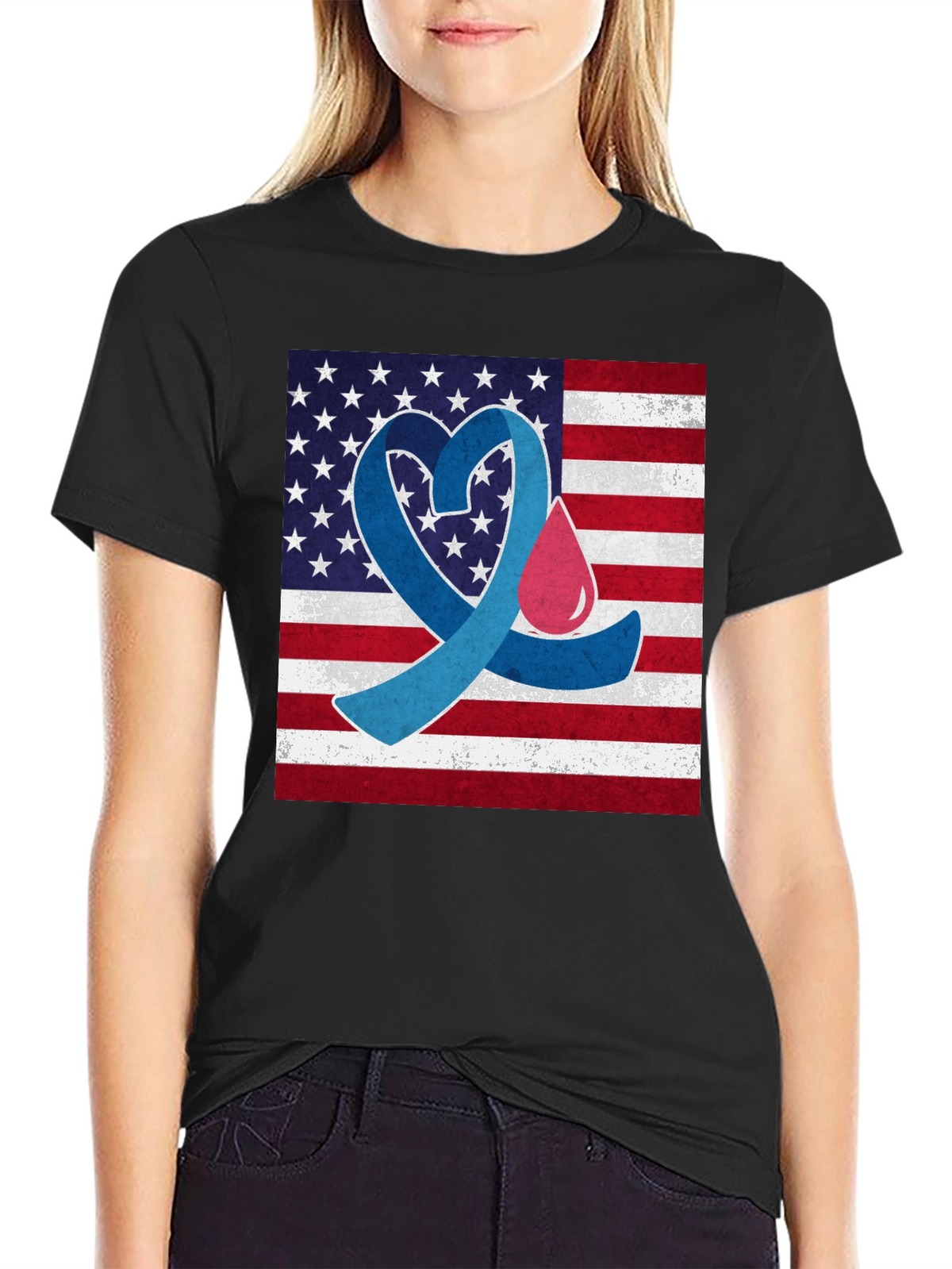 American Flag Diabetes Awareness T-Shirt