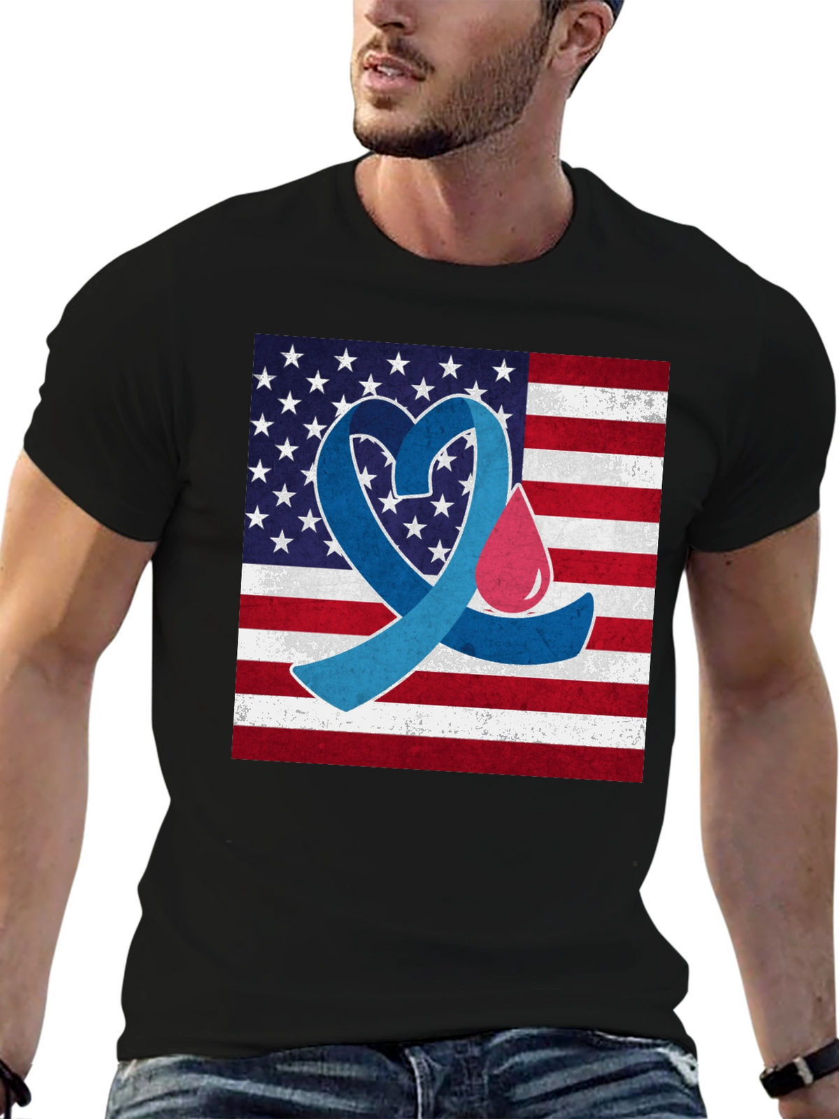 American Flag Diabetes Awareness T-Shirt