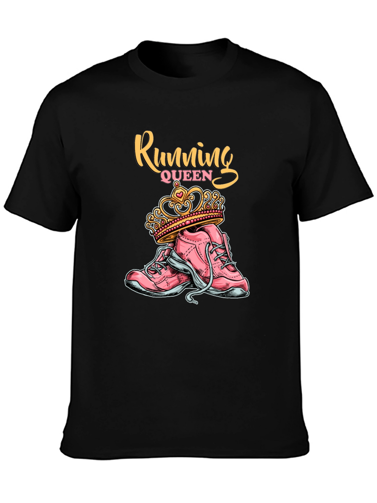 Running Queen T-Shirt - Pink Sneakers and Crown Design