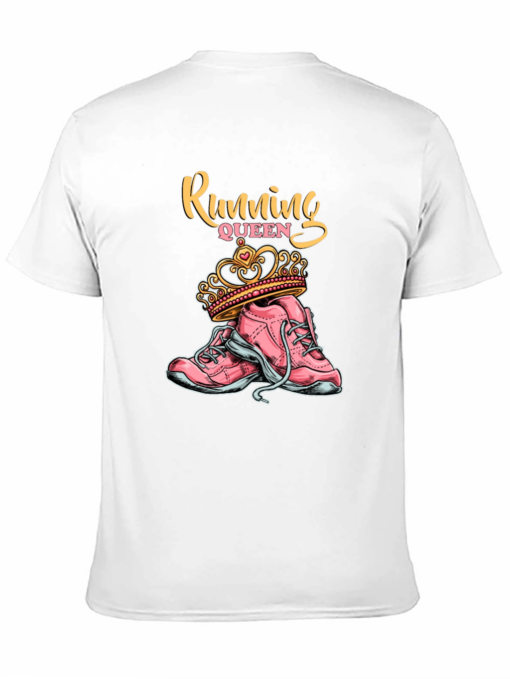 Running Queen T-Shirt - Pink Sneakers and Crown Design