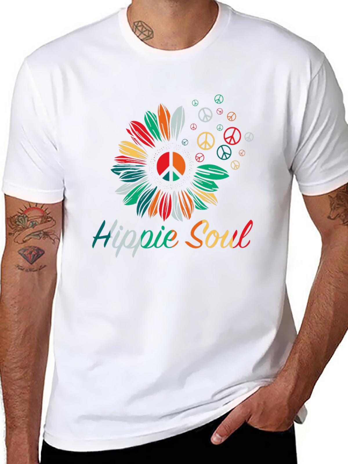 Hippie Soul T-Shirt - Peace Symbol Sunflower Graphic Tee